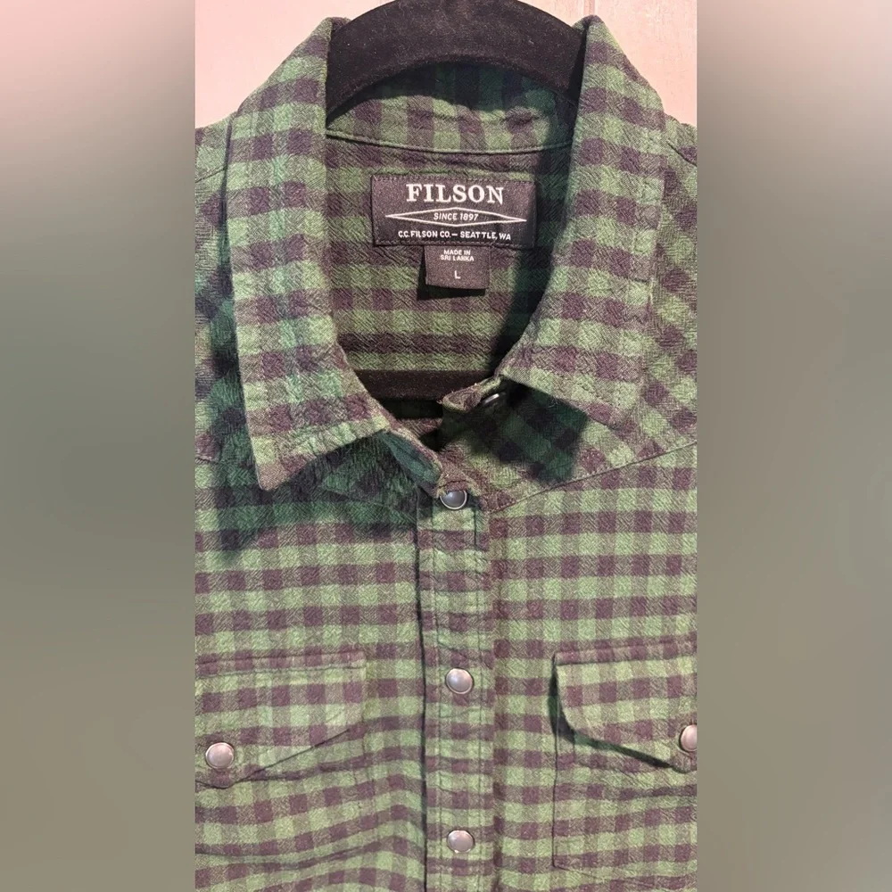 FILSON Women's Buffalo Check Long-Sleeve Shirt, Green/Black, Fits Size M, Snaps - Picture 3 of 6